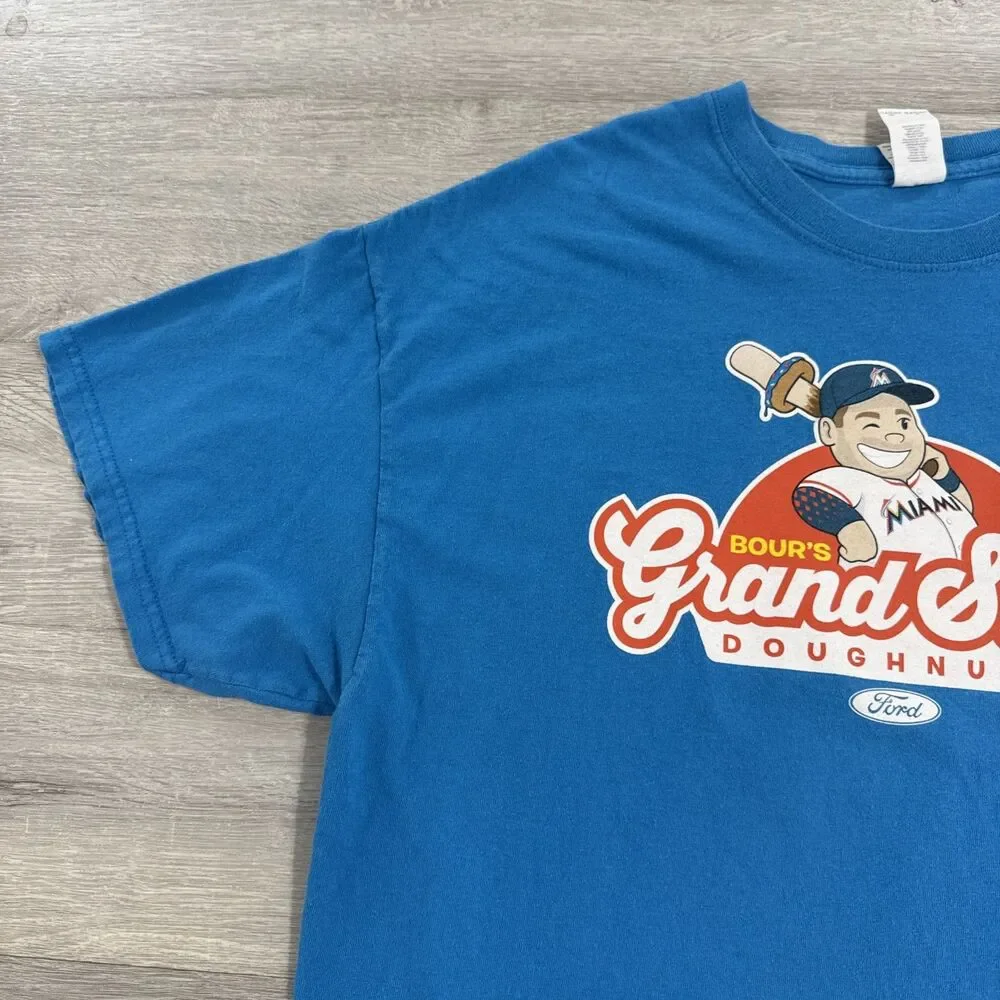Justin Bour Shirt Miami Marlins Grand Slam Doughnuts Ford Men's Blue XL Cotton